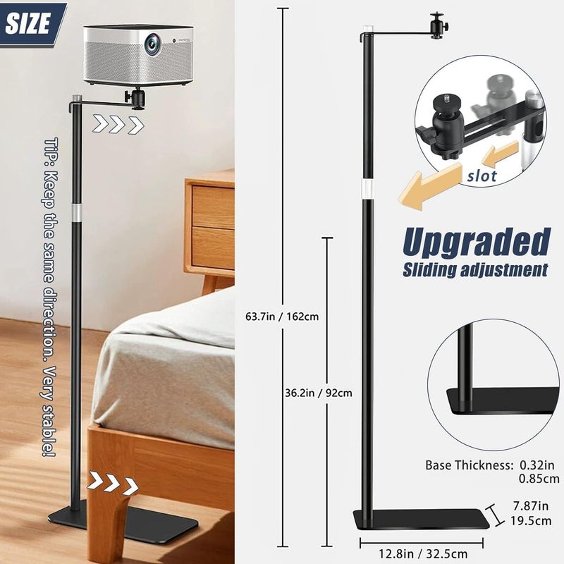2-Be-Best Projector Stand - Compatible with Nebula, XGIMI, Halo & More - Adjustable Height 36-63in / 92-162cm - Black Floor Stand - Image 1
